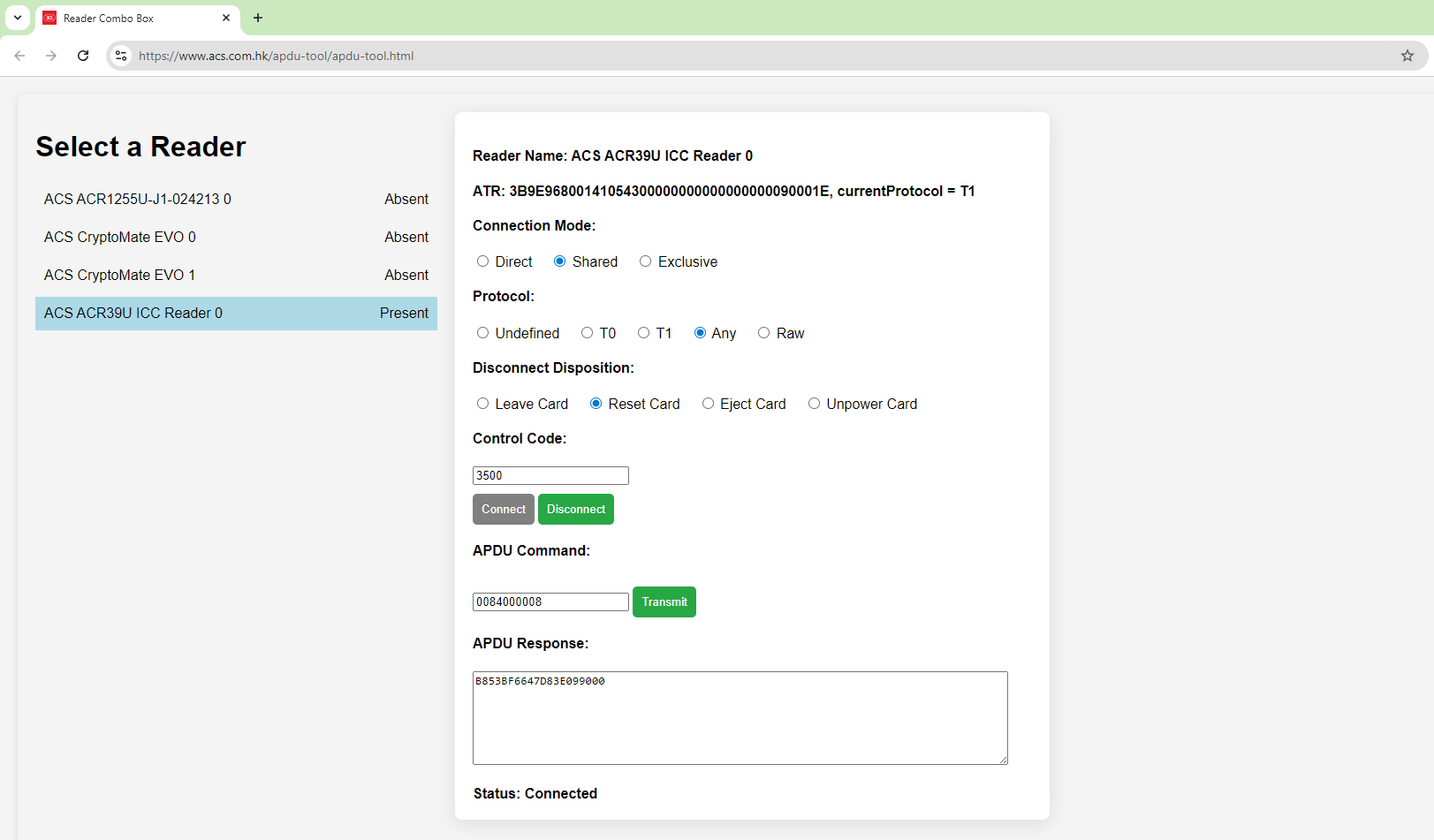 ACS WEB APDU TOOL